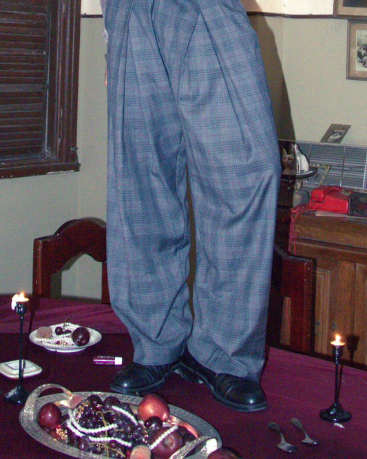 ASH-GRID DOUBLE PLEATED PANTS