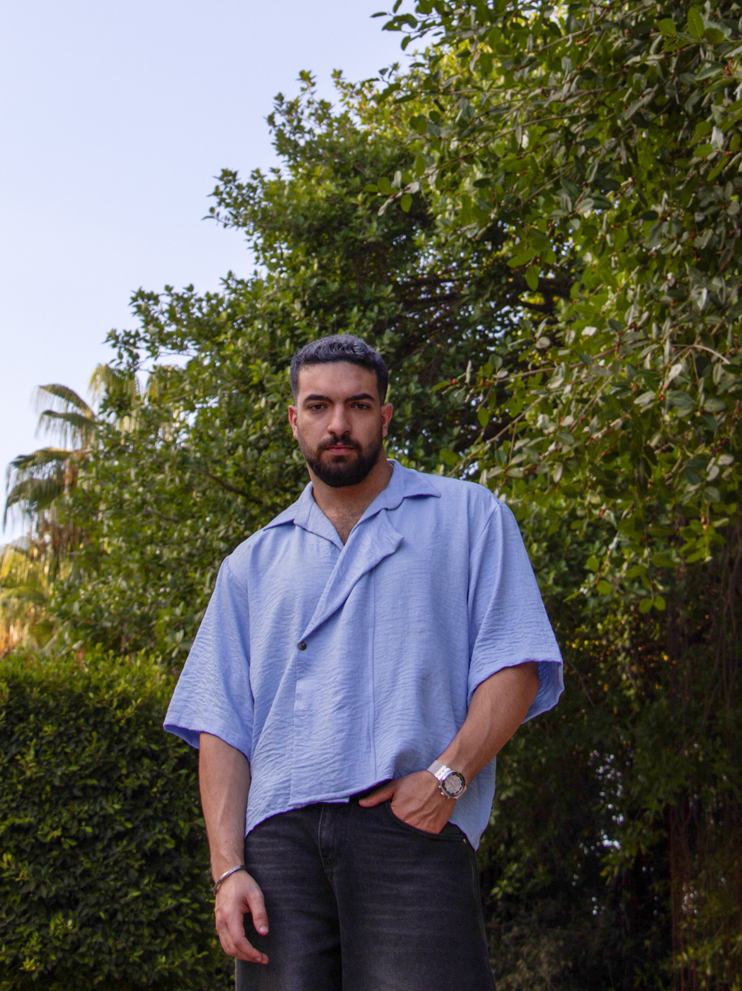 SHORT SLEEVE CROSS COLLAR SHIRT: ROCK