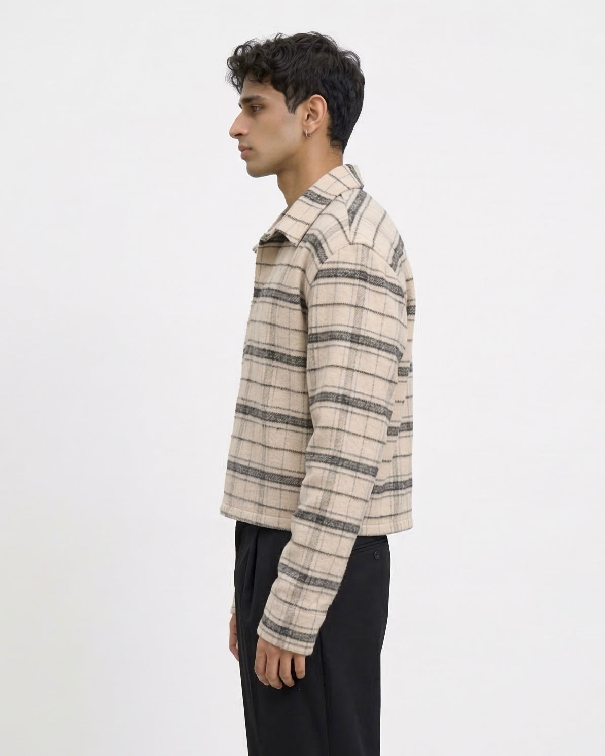 LONG SLEEVE POLO: STONE GRID