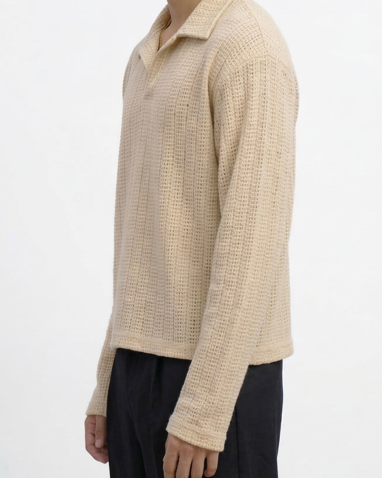 WAFFLE KNIT POLO: EARLY MORNING