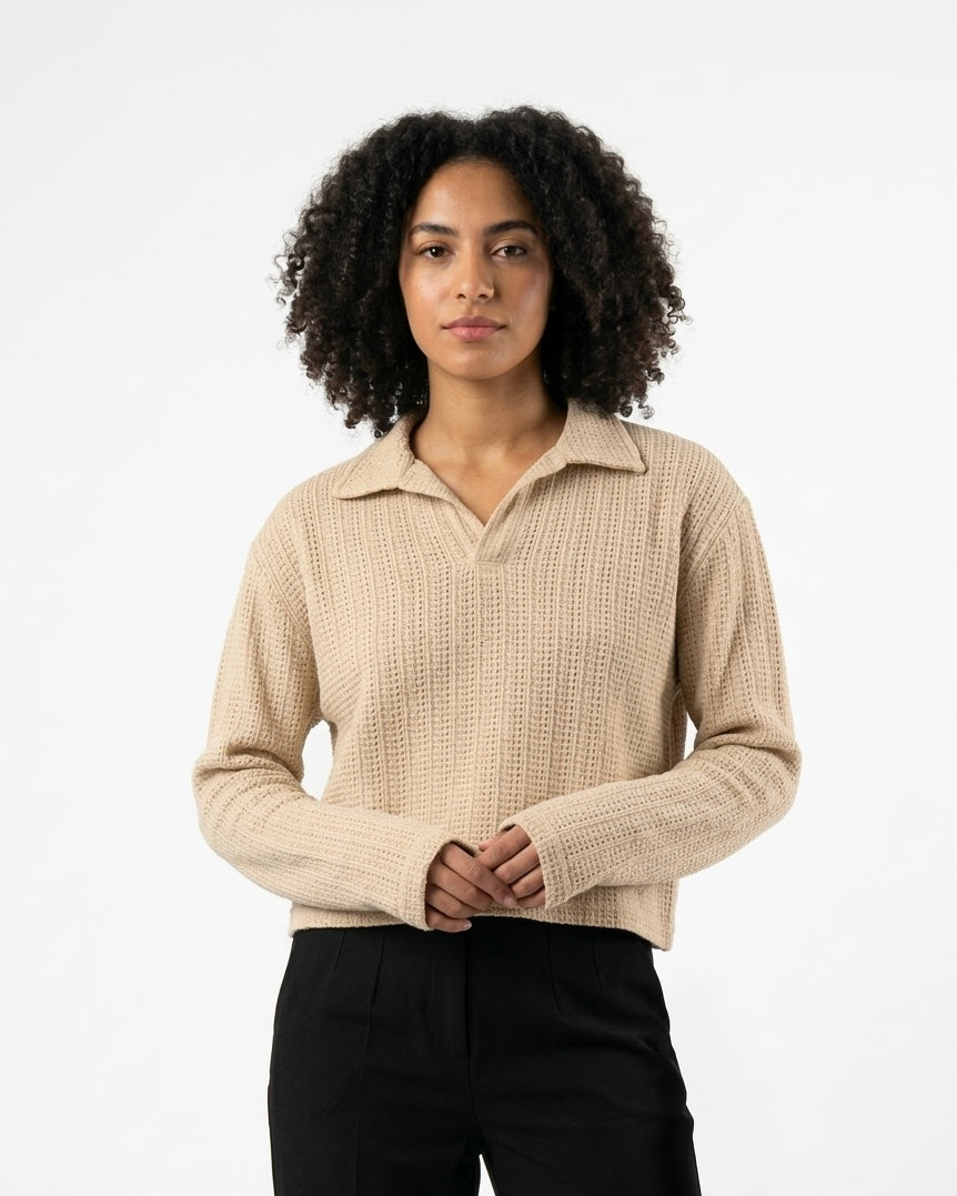 WAFFLE KNIT POLO: EARLY MORNING