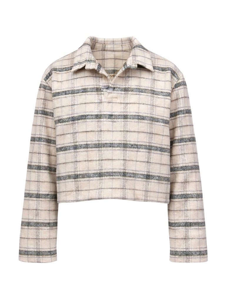 LONG SLEEVE POLO: STONE GRID