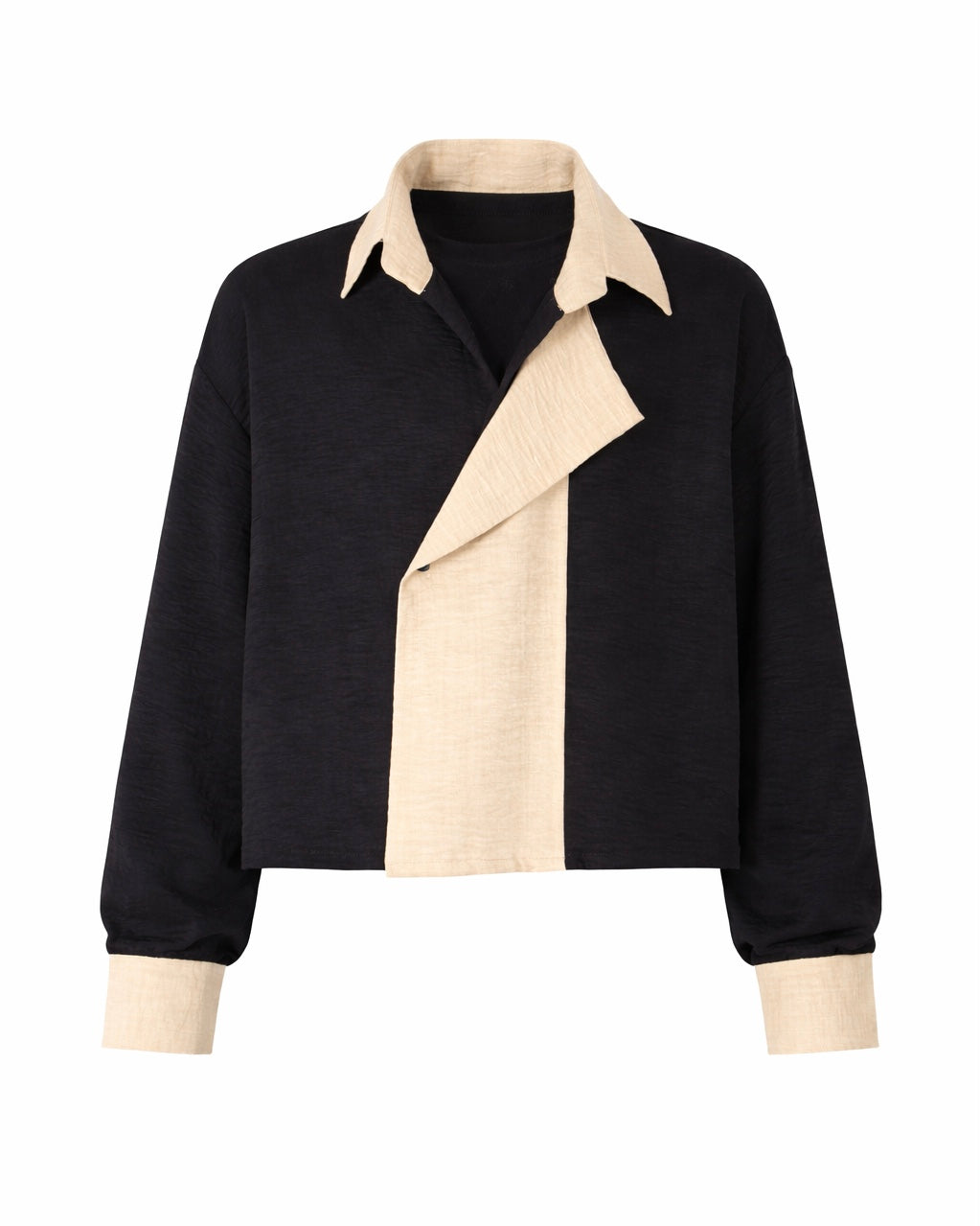 LONG SLEEVE CROSS COLLAR SHIRT: CHARCOAL & SAND