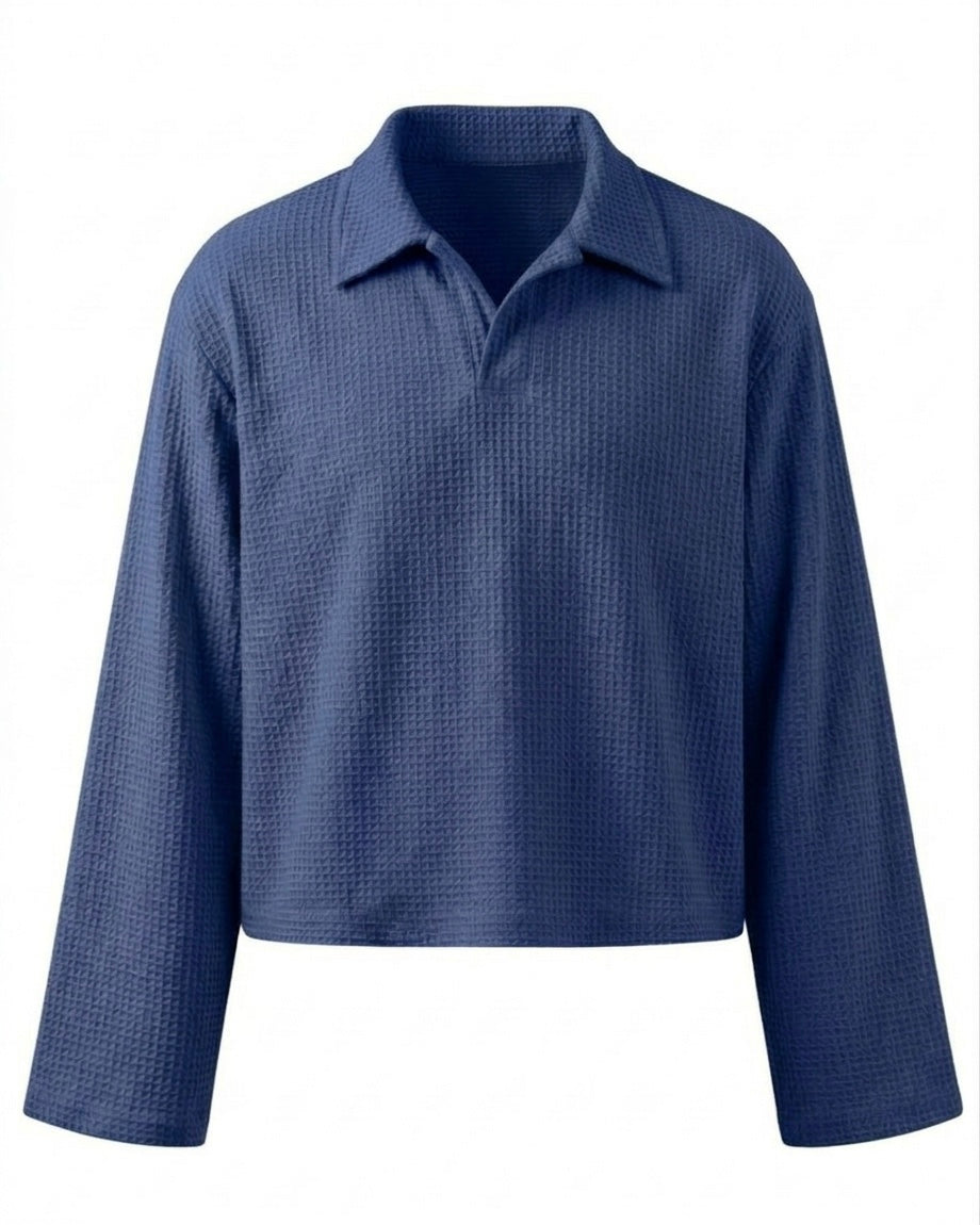 WAFFLE KNIT POLO: BLUE HOUR