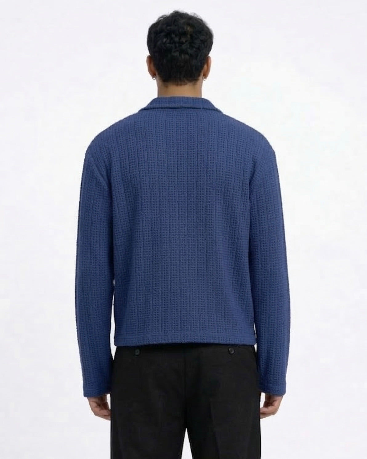 WAFFLE KNIT POLO: BLUE HOUR