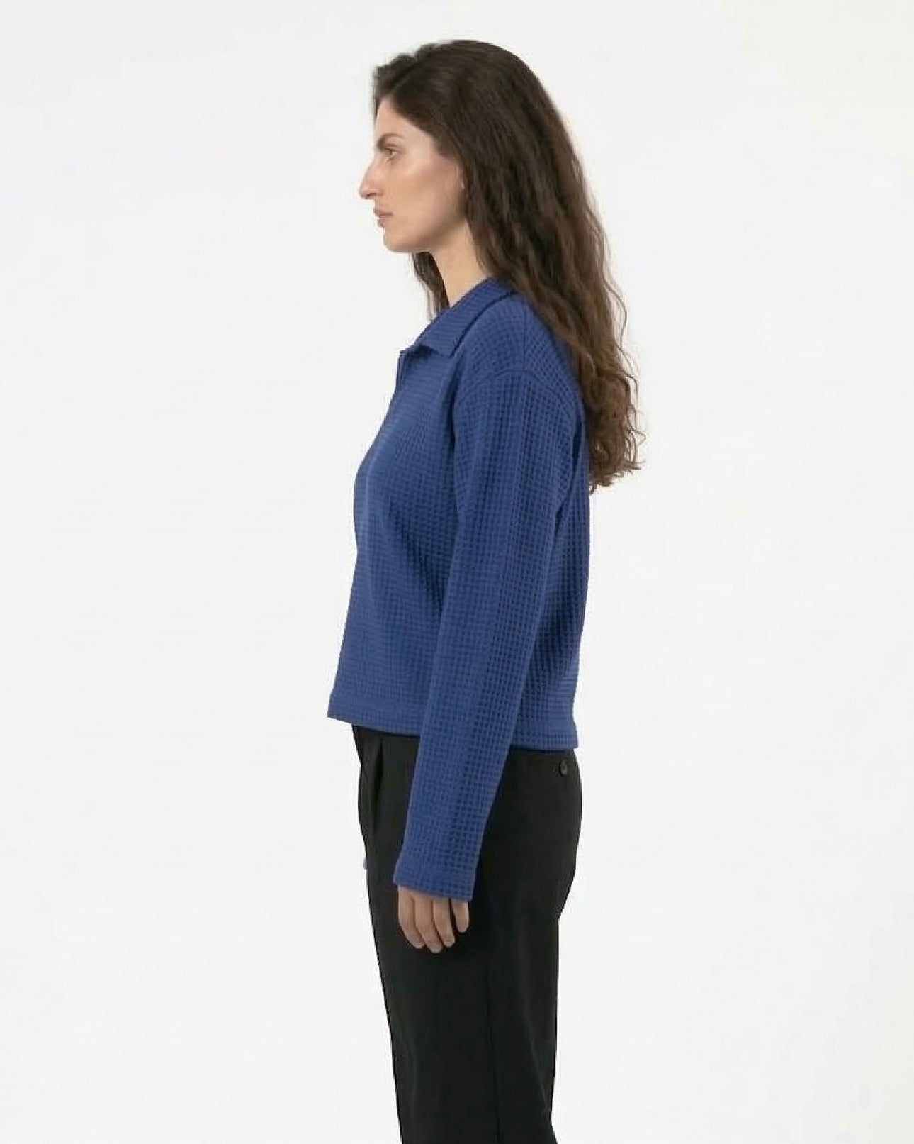 WAFFLE KNIT POLO: BLUE HOUR