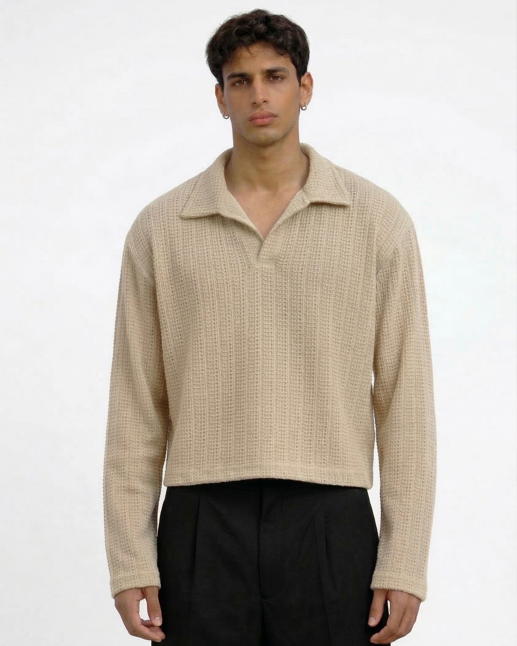 WAFFLE KNIT POLO: EARLY MORNING