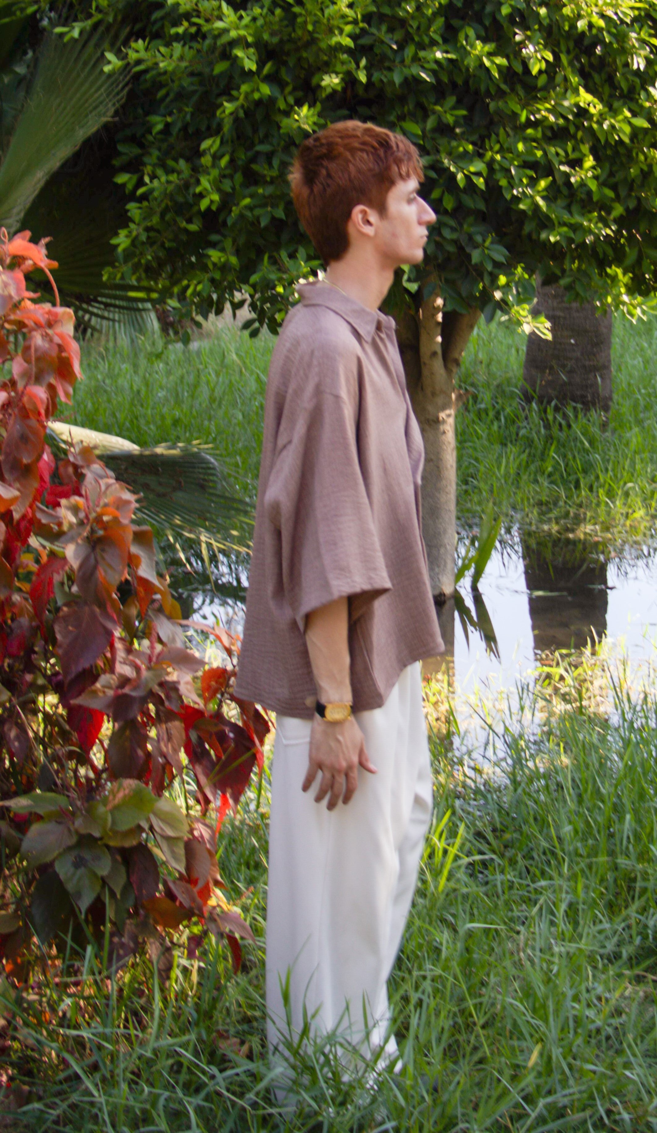 SHORT SLEEVE CROSS COLLAR SHIRT: ROCK