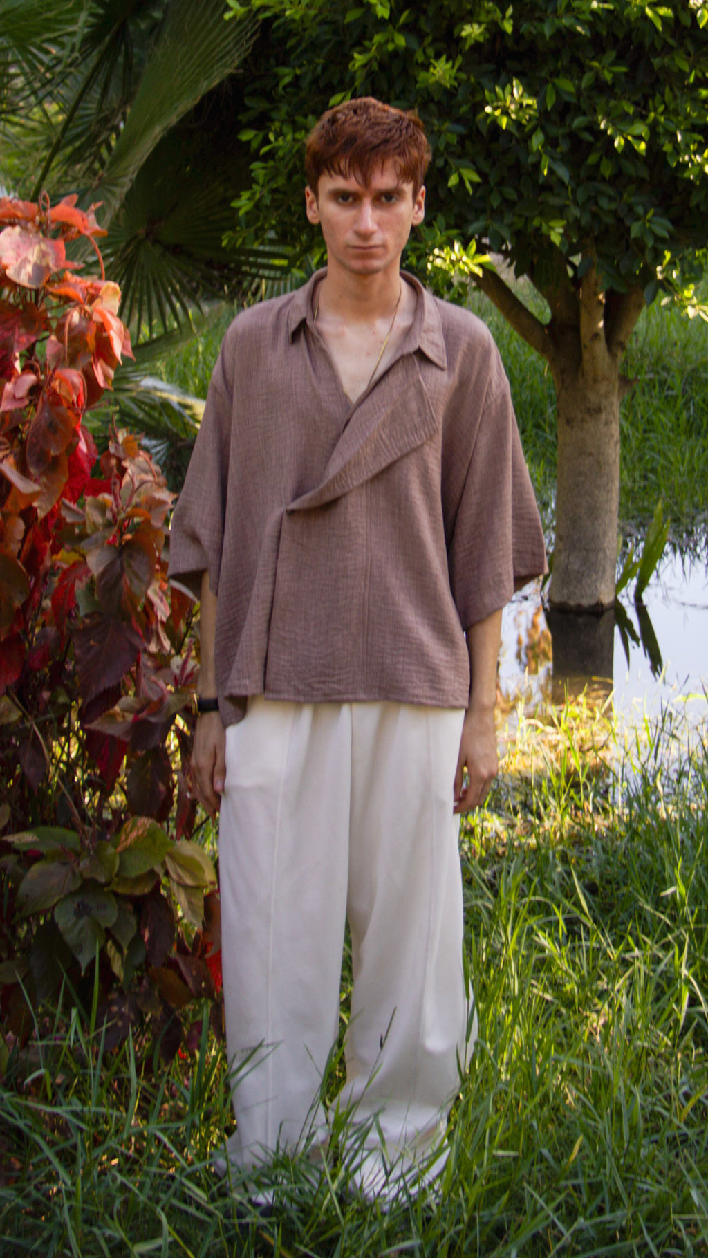 SHORT SLEEVE CROSS COLLAR SHIRT: ROCK