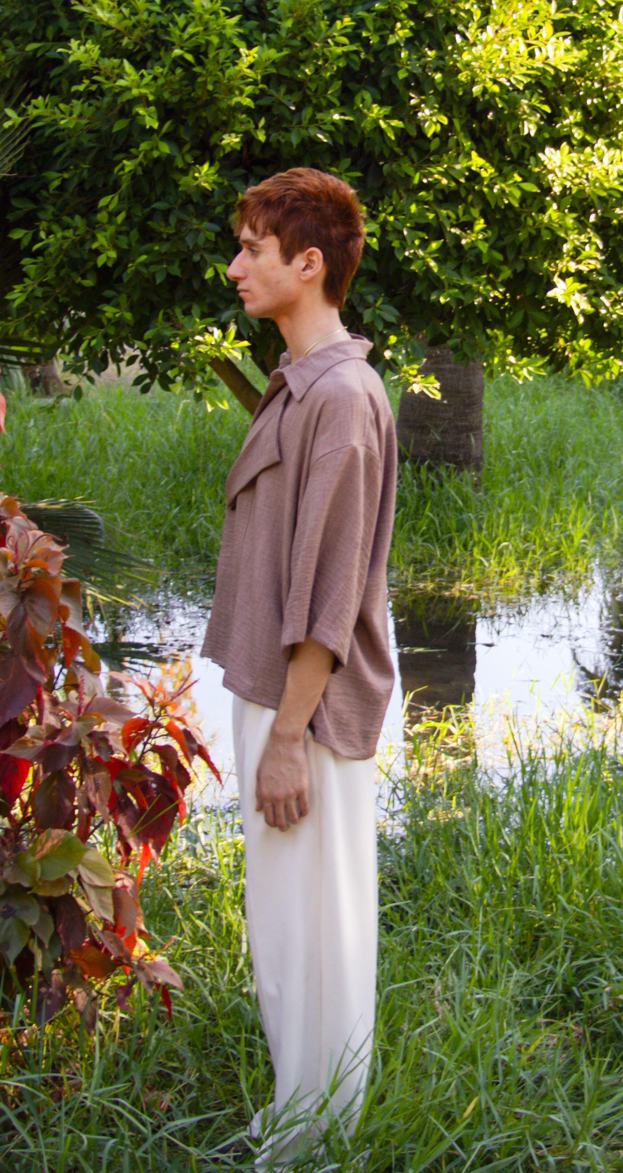 SHORT SLEEVE CROSS COLLAR SHIRT: ROCK